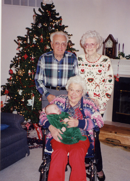 1997-1225 - Paul-Gladys-Maxine Hilkey holding Zachary Confer